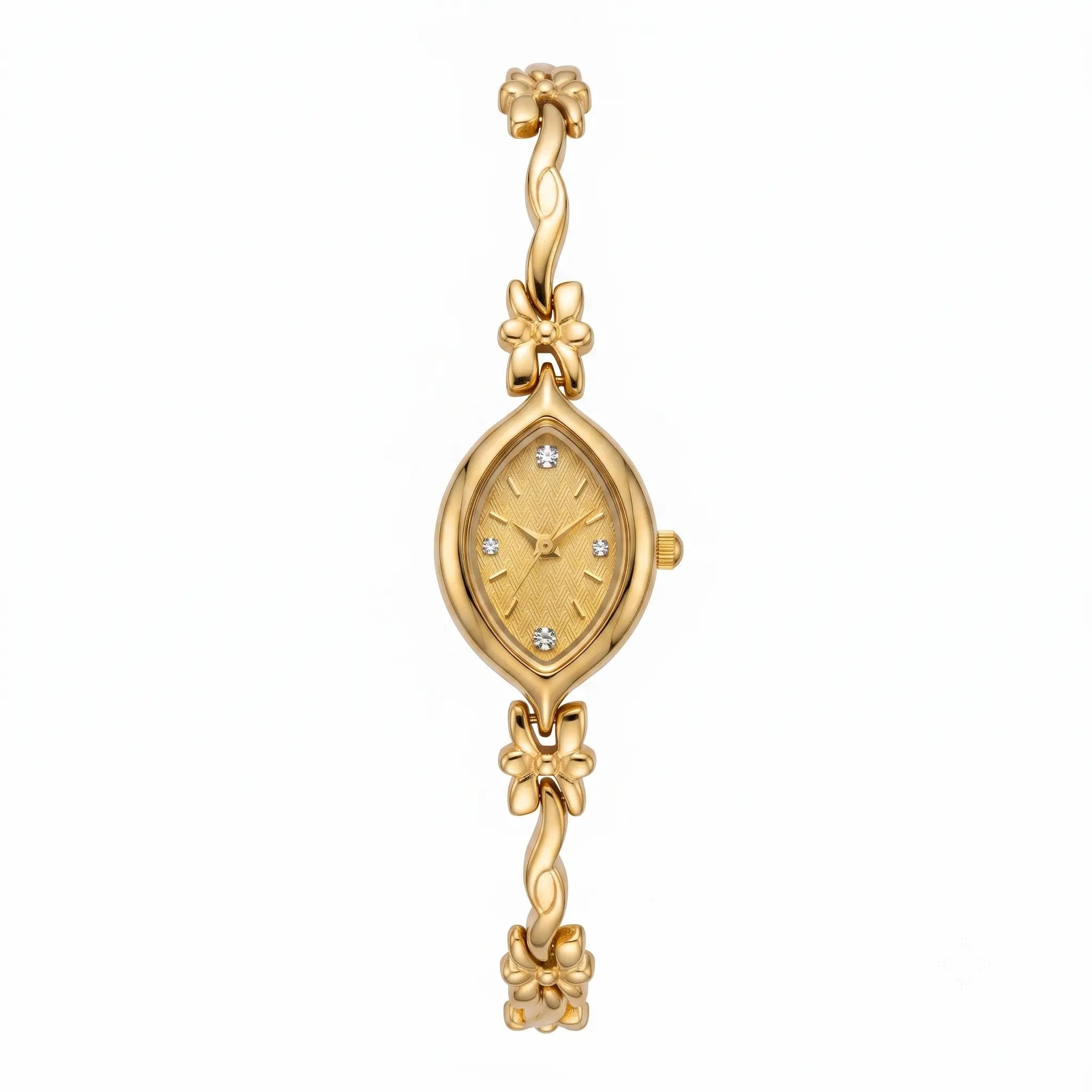Orologio donna oro Flora placcato oro 18k, modello elegante vintage con cinturino gioiello, orologio femminile rétro firmato Elarie Milano.