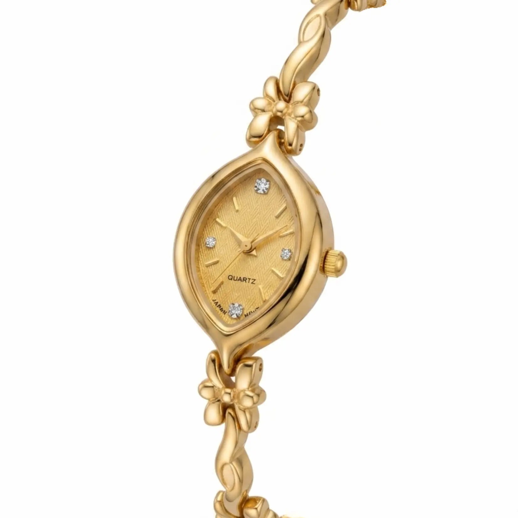 Orologio donna oro Flora placcato oro 18k, modello elegante vintage con cinturino gioiello, orologio femminile rétro firmato Elarie Milano.