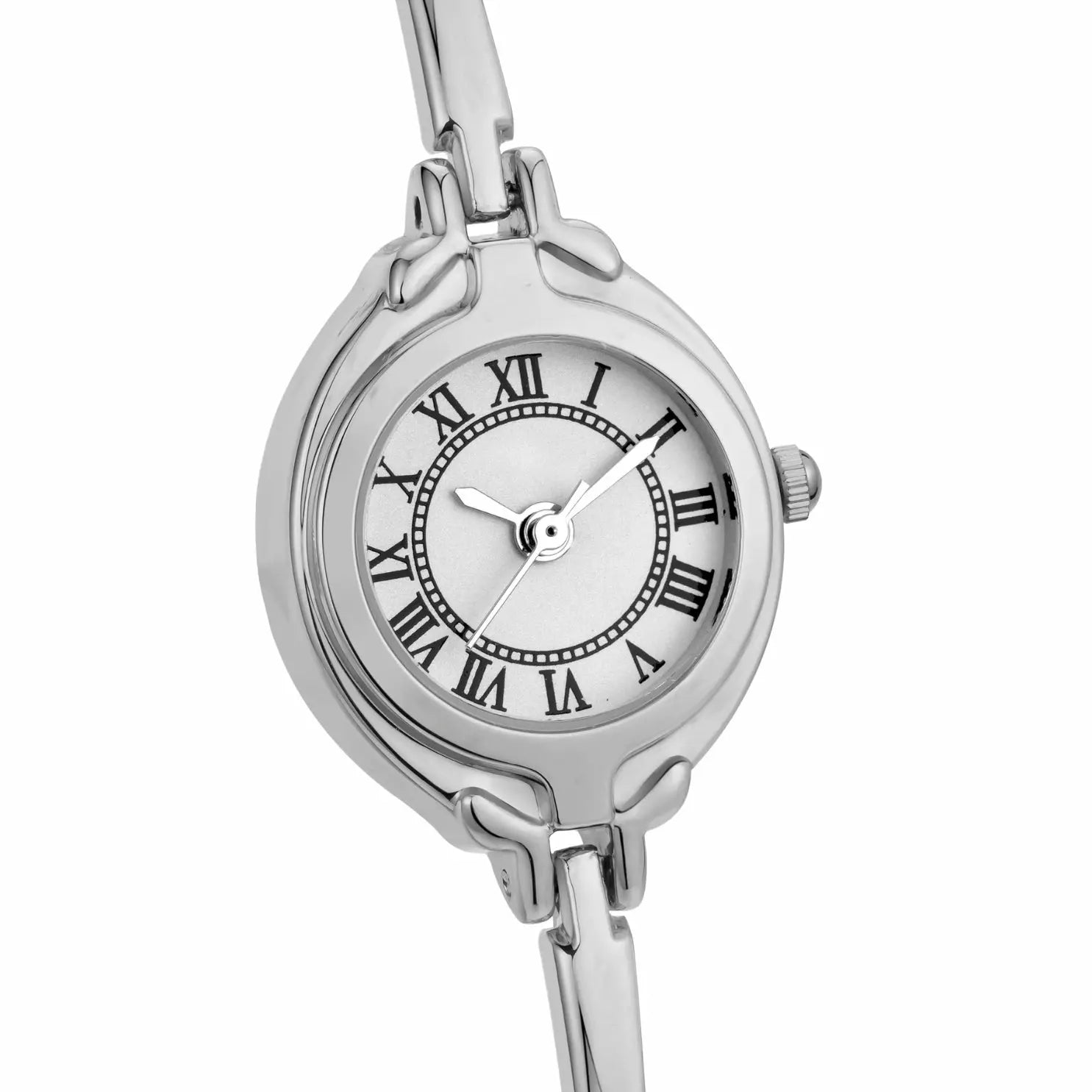 Dettaglio quadrante argento con numeri romani in stile vintage – Orologio Sophie Elarie Milano