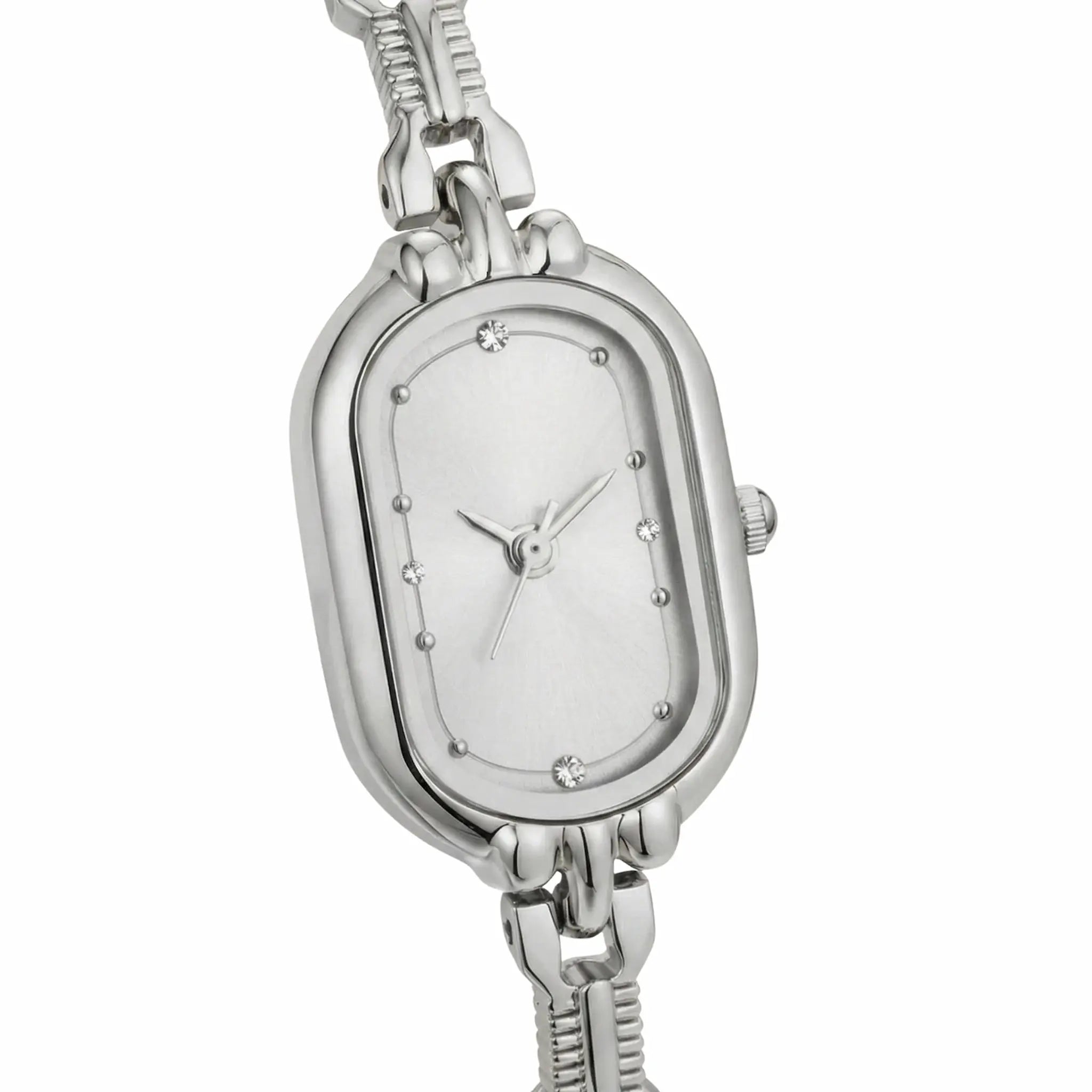 Dettaglio quadrante argento rettangolare con finitura satinata – Orologio Vittoria Elarie Milano