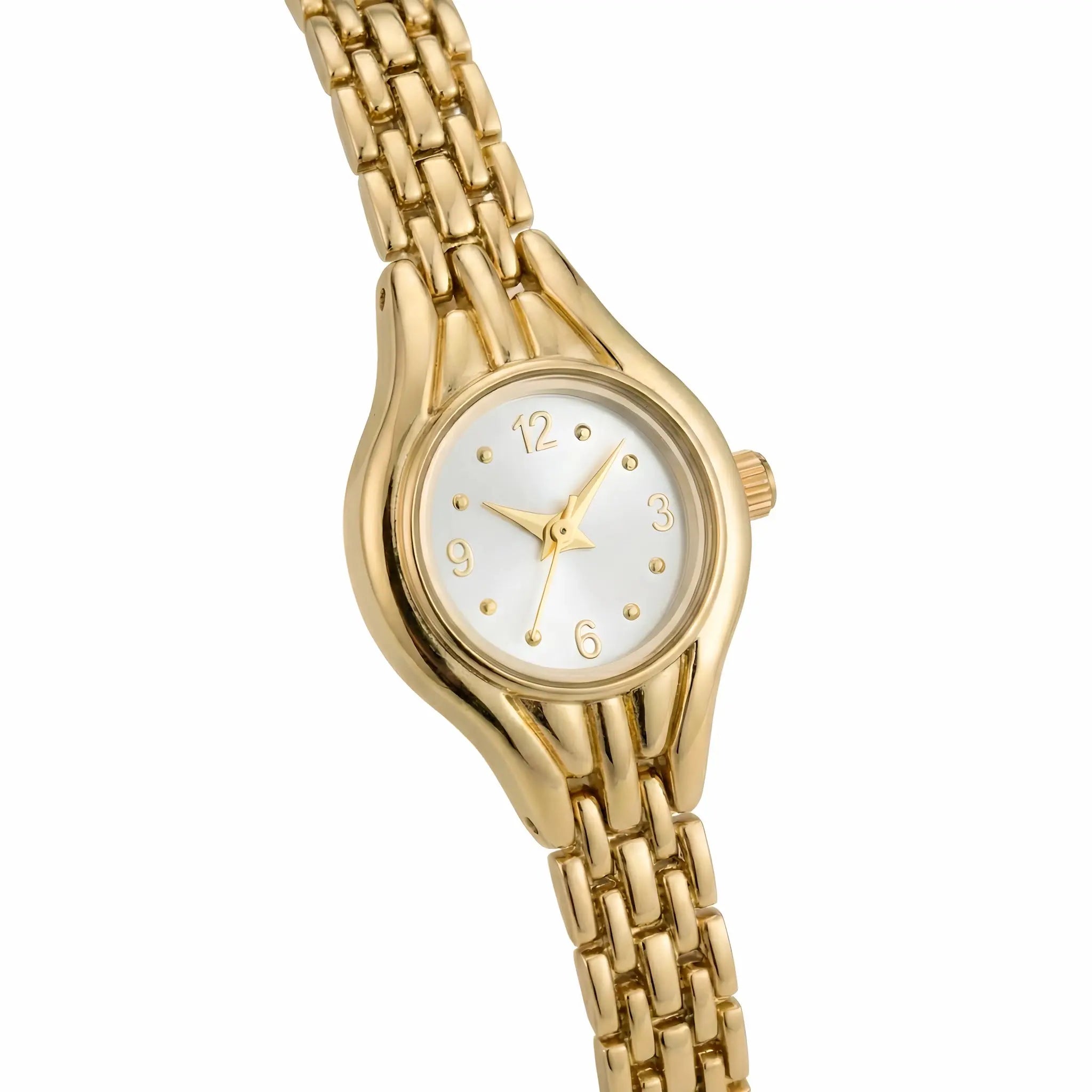 Dettaglio quadrante piccolo oro con numeri minimal – Orologio Bianca Elarie Milano